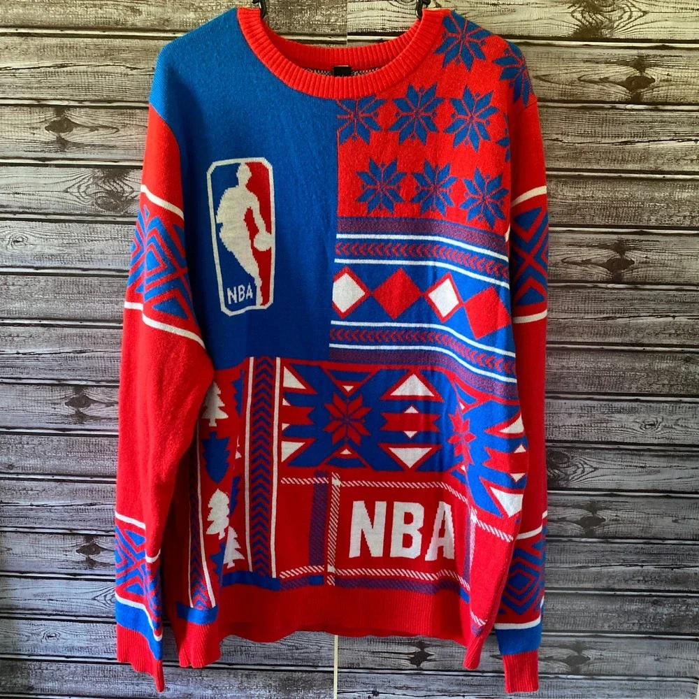 Unbranded Men's NBA Holiday Sweater Size XL Red Blue White Pullover Long-Sleeved